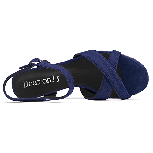 DearOnly Womens Wedge Heel Sandals Platform Peep Open Toe Ankle Strap Block Chunky High Heel Suede Dress Shoes 4 Inch4
