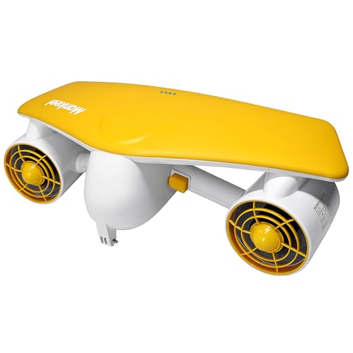 Underwater Scooter Tauchscooter mit Action Kamera Halterung, Seascooter mit Doppelmotor, 2 Gang Geschwindigkeit, Top Speed 1,8 m/s, bis 50 m Tauchtiefe für Schwimmbäder, Tauchen, Schnorcheln (Gelb)