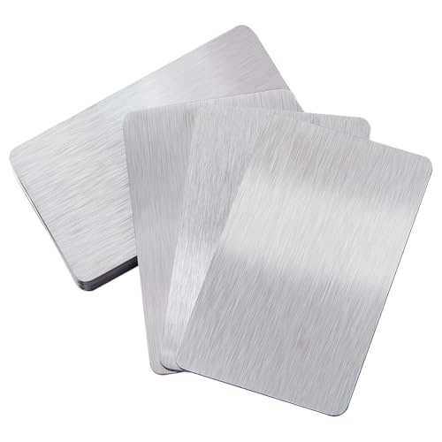 NBEADS 10 tarjetas de visita de metal, tarjetas metálicas grabadas tarjetas de visita de acero inoxidable de 1 mm para tarjetas de regalo para clientes de oficina, 8,6 x 5,4 cm