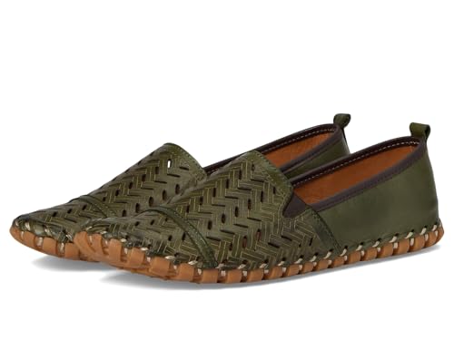 Spring Step Womens KAPRI Slip-On Leather Loafers - Premium Quality Laser Cut Design Removable Insoles Made in Turkey OLIVE GREEN EU 36 / 5.5 - 6