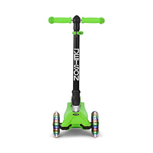 image for JETSON Twin Folding 3-Wheel Kick Scooter, Green - Light-Up Wheels, Lea