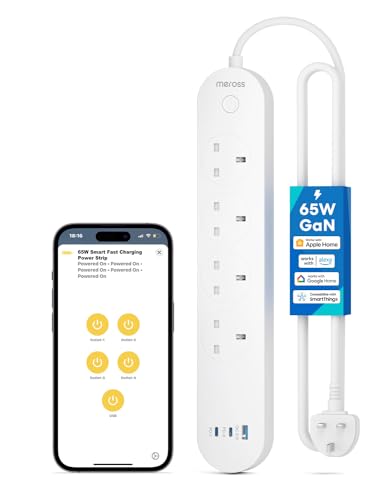 Meross Smart Power Strip 65W GaN Fast Charger 4 Outlet + 2 USB C + 1 USB A WiFi Plug with 2 PD Ports Support Apple HomeKit Alexa Google Home and SmartThings Voice/Remote Control 2.4GHz Only