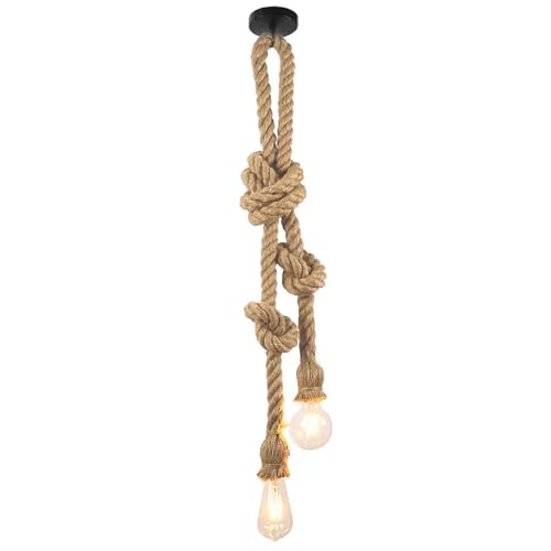 BrightArk E27 Lámpara Colgante de Techo de Cuerda de Doble Cabeza Vintage Lampara Cuerda Techo Creativa Luce Cuerda Industrial Techo para Comedor Sala Restaurante Bar Cafetería 80cm+80cm(Sin Bombilla)