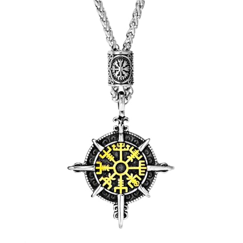 Necklaces for Men Viking Pendant Nautical Compass Necklace Son Grandson Gift Jewelry Titanium Steel Men's Pendant Accessories