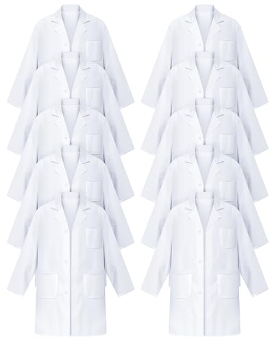 Cutecrop 10 Pcs Unisex Professional Lab Coat Bulk for Women Men Doctor Costume Adults Long Medical...