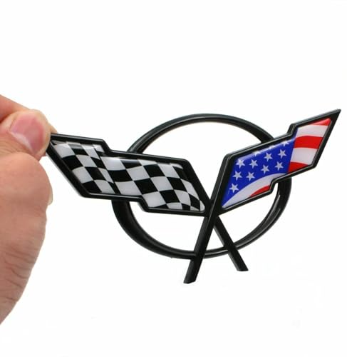 Image of Rear Deck Lid Cross Flags Emblem Car Badge Nameplate Replacement for Corvette C5 1997-2004 19207384 19207385 (US Flag-Black /Blue)