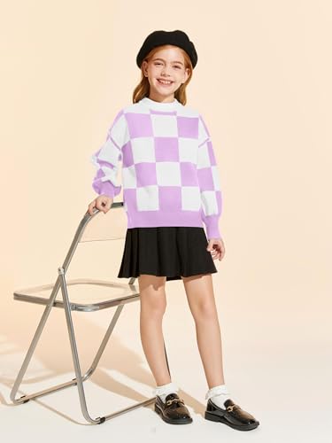 Image of Girls Sweaters Kids Fashion Plaid Mock Neck Pullover Sweater Tops 5-14 Years