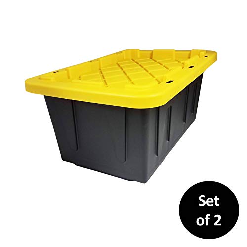 HOMZ 15 Gallon Durabilt Tough Storage Container, Black base, Yellow lid, Stackable, 2-Pack
