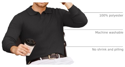 COOFANDY Polo de punto para hombre, suéter casual de manga larga con cuello en V miniatura 4