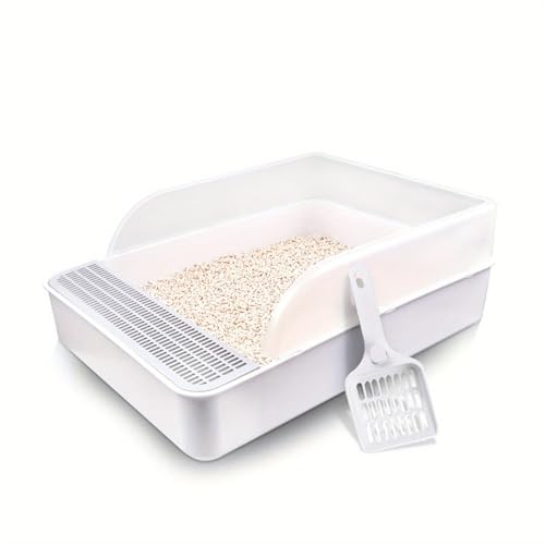 OCACA Spacious 20-Inch Open Cat Litter Box with Snap-On Fence - Easy-to-Clean, Extra Large Size for Cats of All Ages