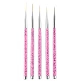 5 Stück Nagel Pinsel Dünn, Nailart Pinsel Fineliner Profi Gel Pinsel für Nägel Dünn, Nail Art Pinsel Set Für DIY Nail Art Glitter Gel Draw Details (Rosa)