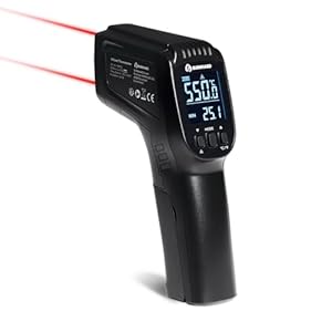 BURNHARD® Infrarot-Thermometer, Dual-Laser, -50 – 550 °C, Laser Temperaturmessgerät mit Hold-Funktion, batteriebetrieben, Emissionsgrad einstellbar, ideal für Pizzasteine und Grillplatten