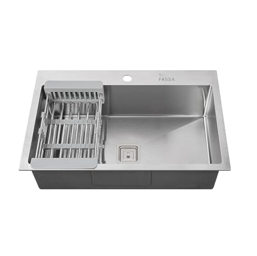 Image of Fossa 24 inchx18 inchx10 inch Single Bowl Handmade Kitchen Sink with Tap Hole - Premium Stainless Steel, Durable & Stylish Design, Easy to Clean, Rust-Resistant, Kitchen Sink for Countertop, Silver (Matte Finish)