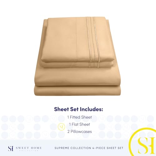 Full Size Sheet Sets - Breathable Luxury Sheets with Full Elastic & Secure Corner Straps Built In - 1800 Supreme Collection Extra Soft Deep Pocket Bedding Set, Sheet Set, Full, Camel