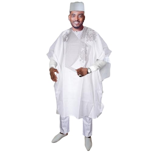 HD White African Couple Outfits Matching Sets Traditional Bazin Wedding Attire for Man 3 Pieces Boubou Caftan Outfit Embroidery 4XL by HD - Used condition - US$78.84