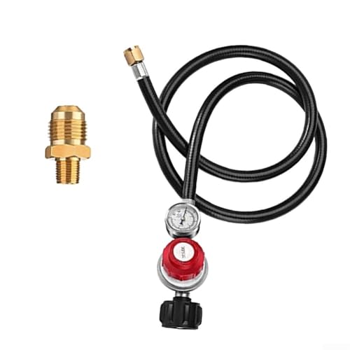Posheliox Regulador de propano ajustable de alta presión de 0 a 30 PSI con manguera de 4 pies y medidor PSI para parrilla de gas, hoguera, cocina al aire libre, freidora