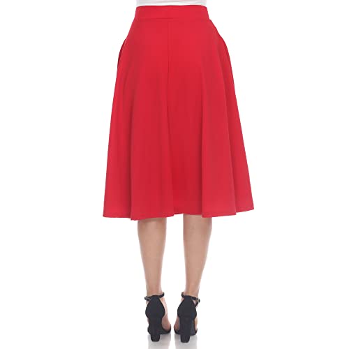 White Women's Flared Midi Skirt with Pockets3