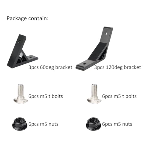 Image of 3Pcs 60deg, 3Pcs 120deg 2020 Aluminum Extrusion T Slot Angle Bracket 20 Series Extruded Hardware 60 Degree Joint Corner Connector for 60 120 Degree 20 /20 80 20 2040 Black Aluminum Profile