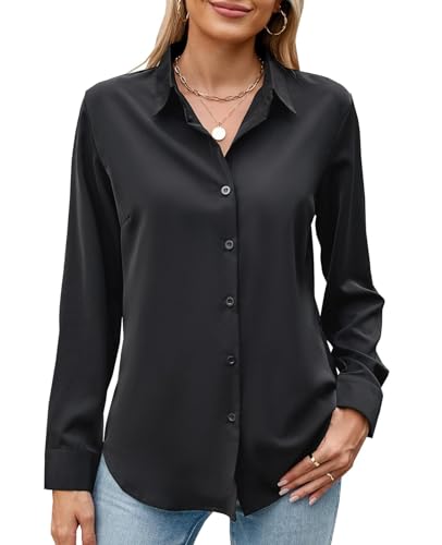 GliAnTok Camisa de manga larga con botones para mujer, ultrasuave, elástica, sin arrugas, para el trabajo, informal, para negocios, oficina, negro, XL