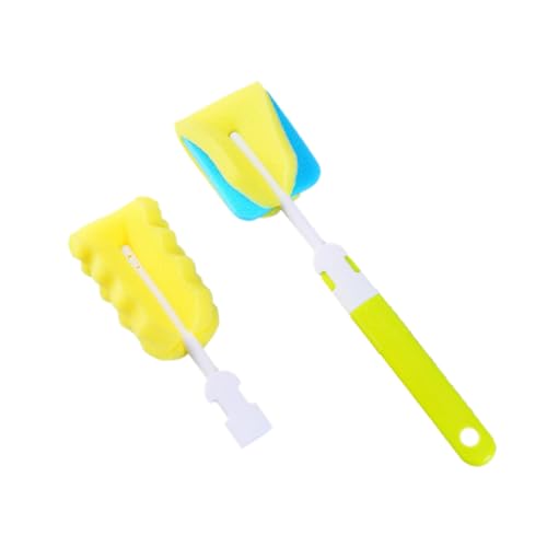 Hohopeti 2 Piezas Cepillo Esponja para Limpieza de Biberones Mango Plástico Ergonómico Esponja Suave Reemplazable para Tetinas y Accesorios de Color Verde Color Aleatorio