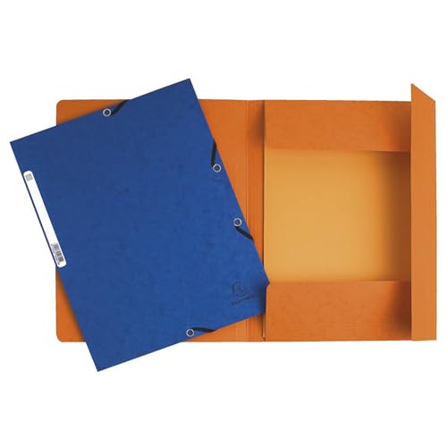 Exacompta - Réf. 55300E - Paquet de 10 chemises à élastiques - pochettes 3 rabats - en carte lustrée 355 g/m2 - dimensions 24 x 32 cm pour documents au format A4 - 5...