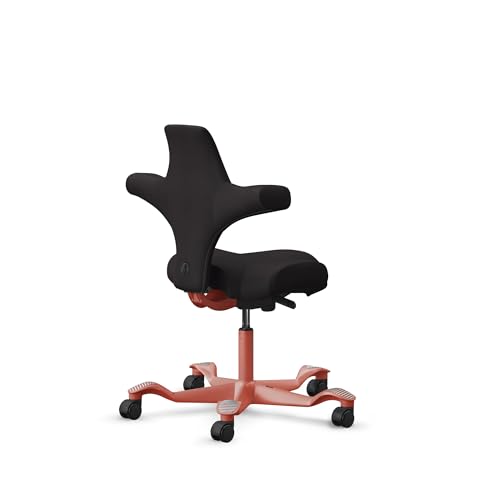 Image of HAG Capisco Sit to Stand Chair-Blush Rose Frame-Upholstered Black Onyx Vinyl