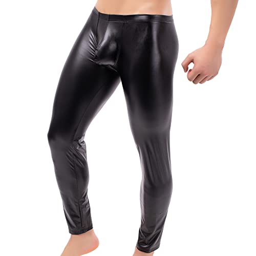 Qiati Men's Tight Pants Faux Leather Men Leggings Long Trousers Pu Skinny Slim Pants Club Dance Black #TOP4