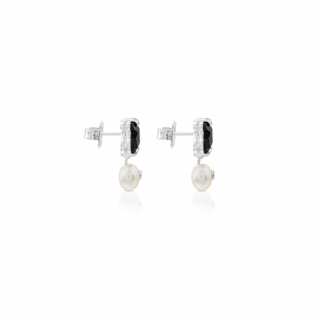 TOUS Pendientes de Plata de Primera Ley para Mujer con Motivo Oso Onix y Perla Cultivada Espinela, Fino y Elegante, Colección Erma
