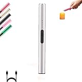 DZANNC 電子ライター 充電式 火が出ない プラズマアークライタ 【32g 超軽量】持ち運び便利、誤操作防止スイッチ、電量表示 防風 ライターType-C USB/キャンプ/アウトドア/キャンドル/線香 ライター (シルバー)