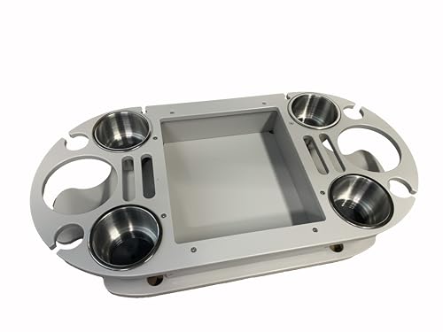 Boat and Pontoon Table with Drink Holders – Outdoor Pontoon Accessories – Durable, Easy-to-Install, with Removable Stainless Steel Cup Holders & Wine Glass Slots (Gray)
