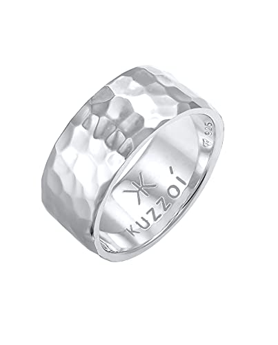 Kuzzoi Herenring in hamerslag design, bandring massief 10 mm breed in 925 sterling zilver, gehamerd zilveren ring, ring voor mannen in ringmaat 60 - 66, 0608440221,