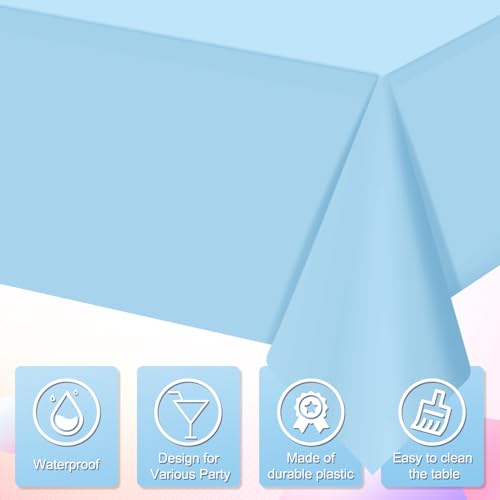 Image of 16 Pack Light Blue Plastic Tablecloth for Rectangle Tables, Premium Decorative Baby Blue Disposable Table Cloths for Parties, Rectangle Party Table Cover for Birthday Wedding Baby Shower, 54x108 Inch
