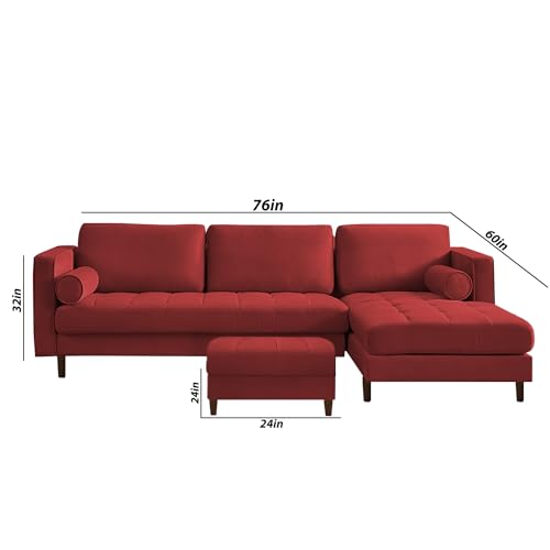 Image of Lezra RHS 4 Seater L Shape Sofa Set with Center Table for Living Room (Maroon Fabric) Premium Fabric Sofa