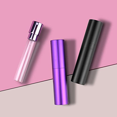 Image of Refillable Travel Perfume Atomizer Bottles, 2 Pcs 10ml Mini Portable Spray Bottles Refillable Perfume Aftershave Atomizer Empty Travel Bottles with Funnel (10ml (Black+Dark Purple))
