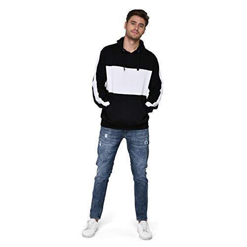 Image of SXV Solid COLOURBLOCKED Striped Sweatshirt Hoodie for Men & Women (Black.White)