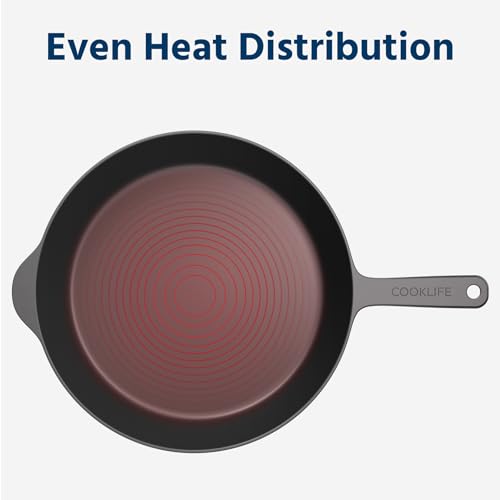 Image of COOKLIFE 12 Inch Lightweight Pre-Seasoned Cast Iron Skillets - Smooth Polished Surface, Easy to Clean Cast Iron Pan Use in the Oven, on the Stove or Grill, Over a Campfire