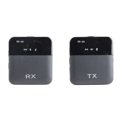Microfono a Condensatore Omnidirezionale, Ampio Raggio di Trasmissione Wireless, Ampia compatibilità, Monitoraggio in Tempo Reale, Microfonico Wireless con 1 Trasmettitori + 1 (BLACK)