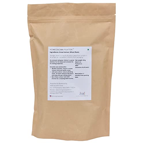 Homegrown Platter 100% Natural Dried Vetiver Roots (Khus ki Jad), 40g | Organic Lavancha Roots for Gut Cooling, Maintain Body Heat, Skin Hydration & Constipation Khus Root from Andhra Pradesh