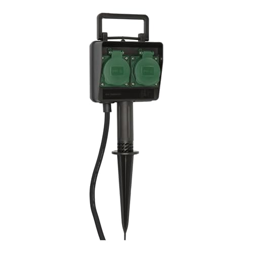 Brennenstuhl Toma de Corriente de jardín/de Exterior 2 Veces con Espiga de Tierra (plástico Resistente a la Intemperie, Toma de Corriente de Exterior con Carcasa Impermeable, Cable de 1,4 m) Negro