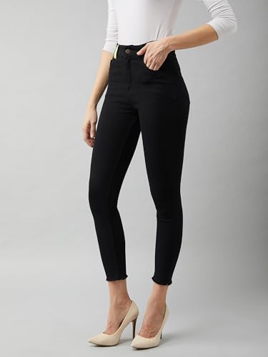 Image of Miss Chase Women's Skinny High Rise Cropped Length Fringe Detailing Stretchable Denim Jeans
