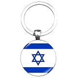ETH-JE-G Israel Flag Keychain - Israel Jewelry Set With Gift Bag - Israel Symbol Jewelrys - Cabochon Glass Material