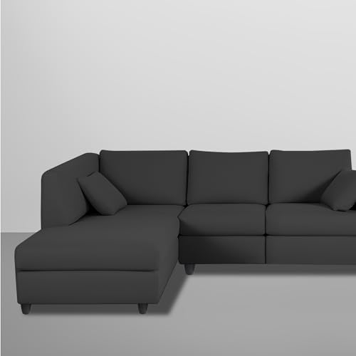 Image of Florian LHS 4 Seater L Shape Sofa Set for Living Room (Black Fabric) Premium Fabric Sofa
