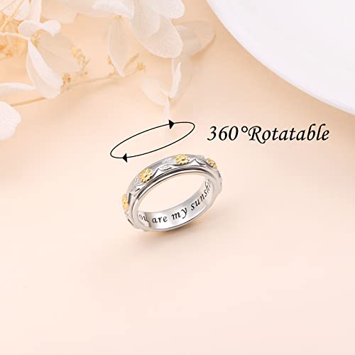 Ladytree Anxiety Spinner Ring - Sunflower 'You Are My Sunshine' Fidget Ring - Sterling Silver ADHD Stress Relieving Engagement Wedding Promise Band4