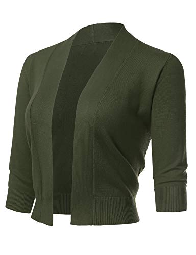 Image of Allsense Women's 3 /4 Sleeve Cropped Shrug Cardigan | Classic Bolero, Open-Front, Lightweight Soft Fine Knit Cover Up