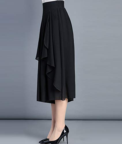 Femiserah Women's High Elastic Waist Pleated Chiffon Wide Leg Capri Pants Culottes3