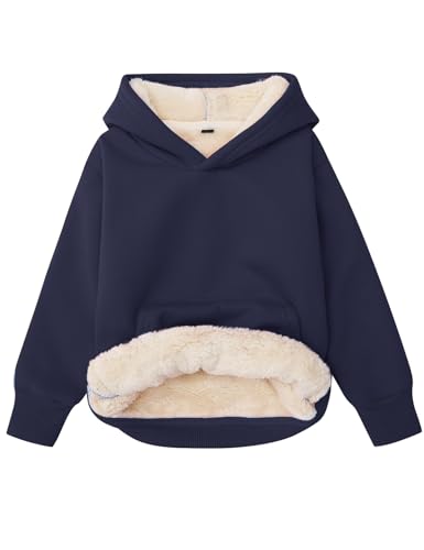 Image of Gihuo Unisex Boys Girls Winter Sherpa Lined Hoodie Kid's Fleece Pullover Hooded Sweatshirt