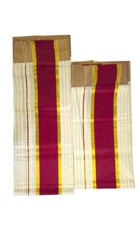 Image of Womens Kuthampully Set Mundu With Golden & Stripes Kara