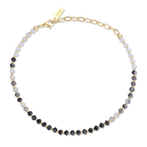 COAI Bracelet de Cheville Femme, Bracelet Cheville Spinelle Noire/Quartz Rutile Noir/Pierre de Lune