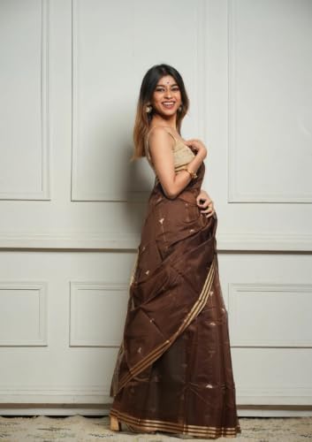 Image of Flosive inchWomen's Premium Pure Cotton Silk Saree with Golden Zari Border and Butti Work | Traditional Handloom Style Saree for Festive & Office Wear