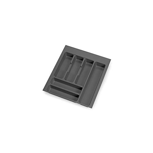 EMUCA - Organizador de Cubiertos, organizador cajón de cocina, cubertero, 6 compartimientos, módulo 45cm, Plástico, Gris Antracita
